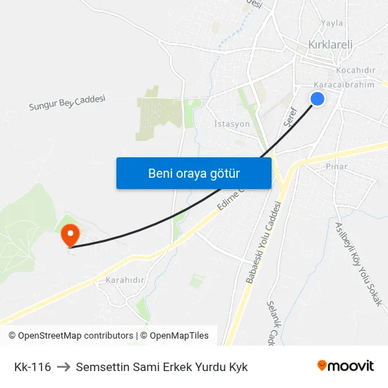 Kk-116 to Semsettin Sami Erkek Yurdu Kyk map