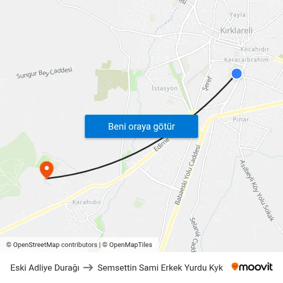 Eski Adliye Durağı to Semsettin Sami Erkek Yurdu Kyk map