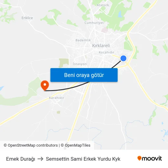 Emek Durağı to Semsettin Sami Erkek Yurdu Kyk map