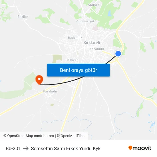 Bb-201 to Semsettin Sami Erkek Yurdu Kyk map