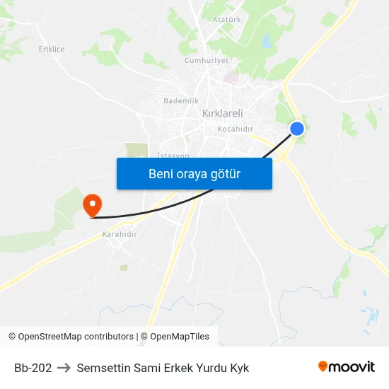 Bb-202 to Semsettin Sami Erkek Yurdu Kyk map