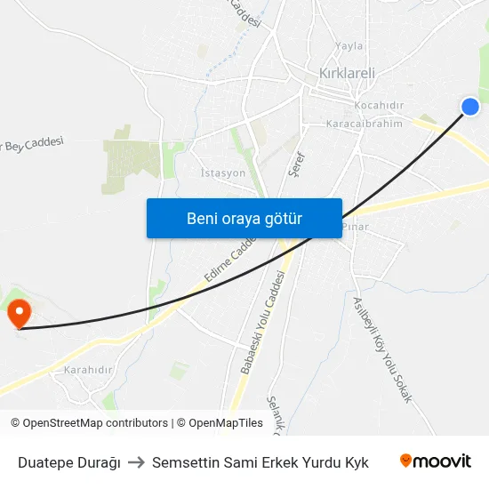 Duatepe Durağı to Semsettin Sami Erkek Yurdu Kyk map