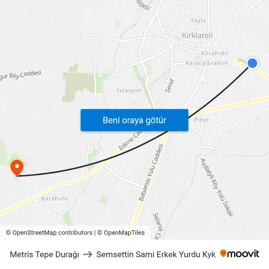 Metris Tepe Durağı to Semsettin Sami Erkek Yurdu Kyk map