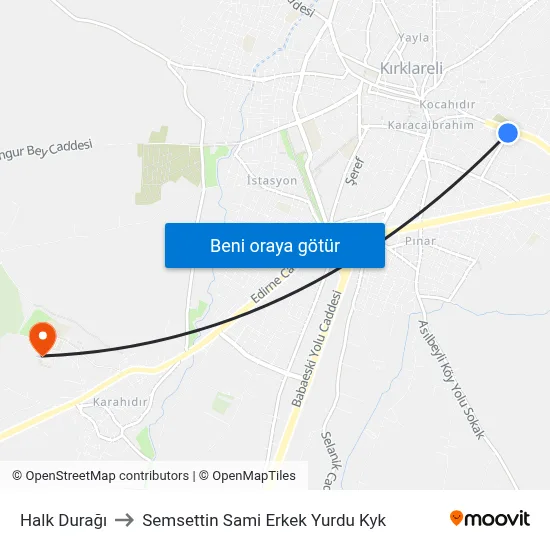 Halk Durağı to Semsettin Sami Erkek Yurdu Kyk map