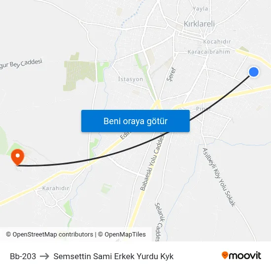 Bb-203 to Semsettin Sami Erkek Yurdu Kyk map