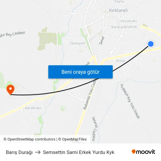 Barış Durağı to Semsettin Sami Erkek Yurdu Kyk map