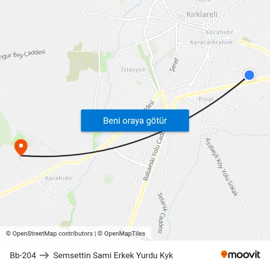 Bb-204 to Semsettin Sami Erkek Yurdu Kyk map