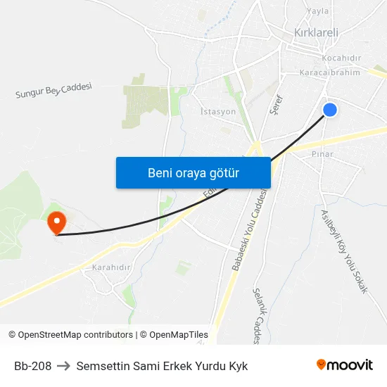 Bb-208 to Semsettin Sami Erkek Yurdu Kyk map