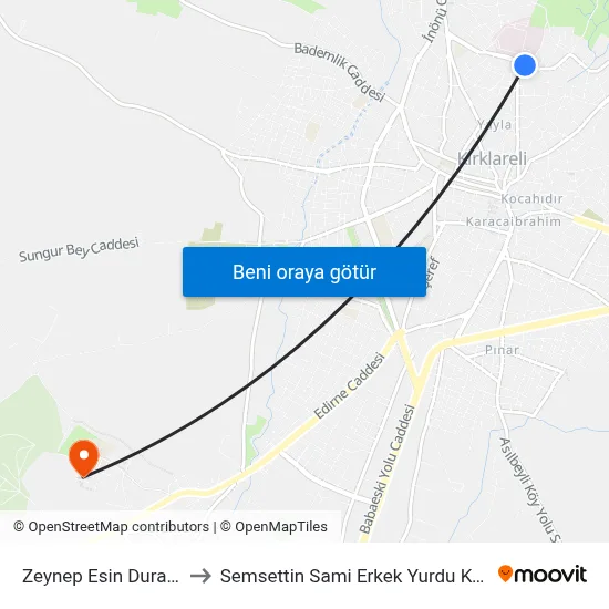Zeynep Esin Durağı to Semsettin Sami Erkek Yurdu Kyk map