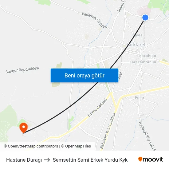Hastane Durağı to Semsettin Sami Erkek Yurdu Kyk map