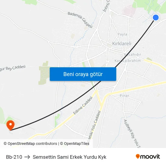 Bb-210 to Semsettin Sami Erkek Yurdu Kyk map