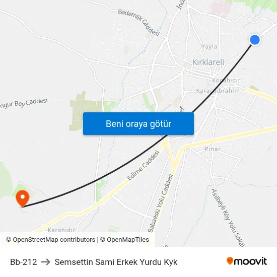 Bb-212 to Semsettin Sami Erkek Yurdu Kyk map