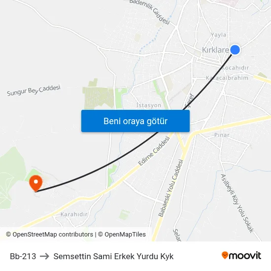 Bb-213 to Semsettin Sami Erkek Yurdu Kyk map