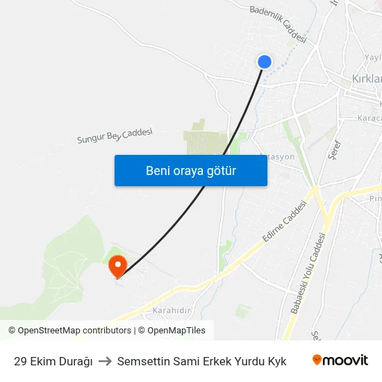 29 Ekim Durağı to Semsettin Sami Erkek Yurdu Kyk map