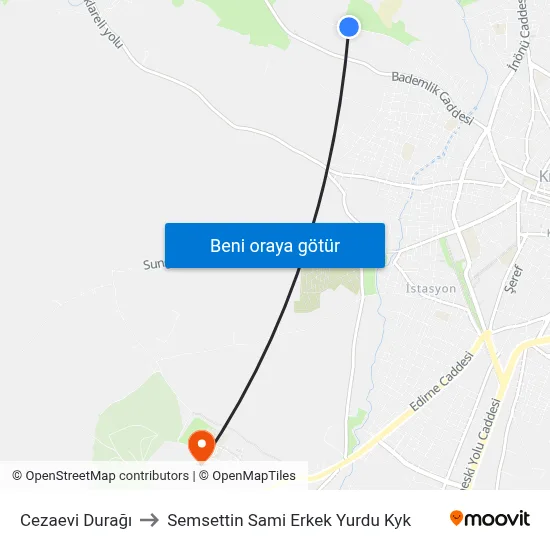 Cezaevi Durağı to Semsettin Sami Erkek Yurdu Kyk map