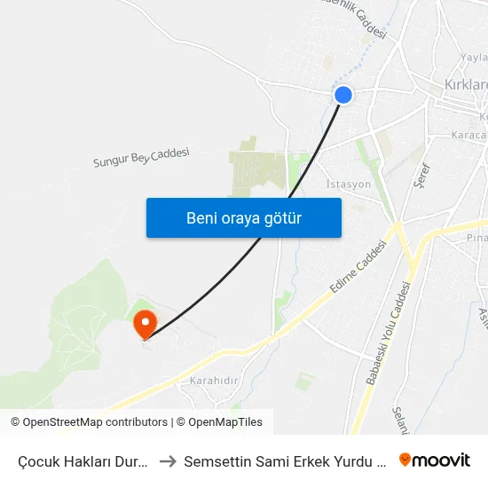 Çocuk Hakları Durağı to Semsettin Sami Erkek Yurdu Kyk map