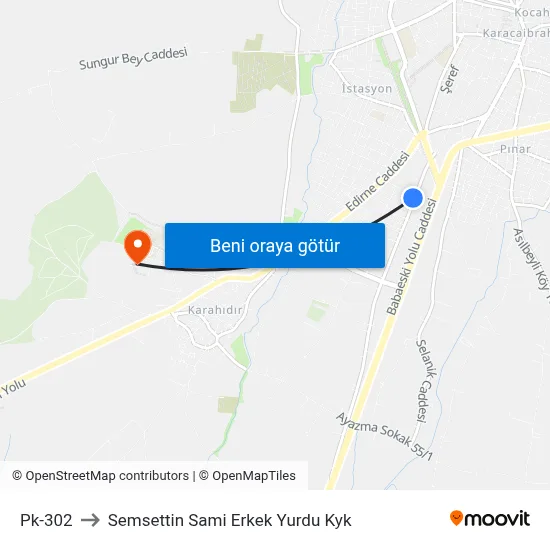 Pk-302 to Semsettin Sami Erkek Yurdu Kyk map