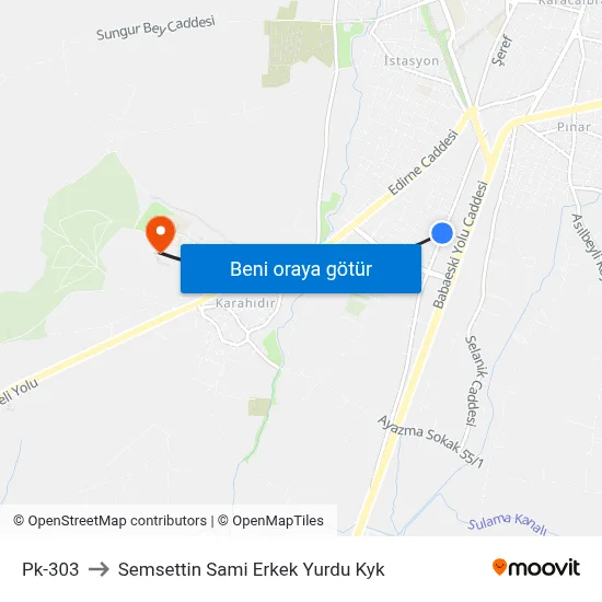 Pk-303 to Semsettin Sami Erkek Yurdu Kyk map