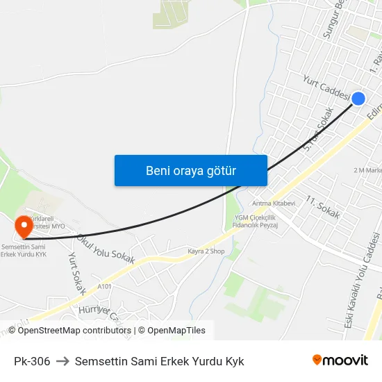 Pk-306 to Semsettin Sami Erkek Yurdu Kyk map