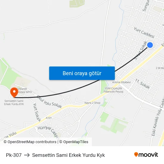 Pk-307 to Semsettin Sami Erkek Yurdu Kyk map