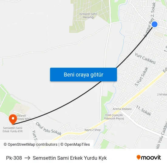 Pk-308 to Semsettin Sami Erkek Yurdu Kyk map