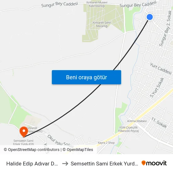 Halide Edip Adıvar Durağı to Semsettin Sami Erkek Yurdu Kyk map