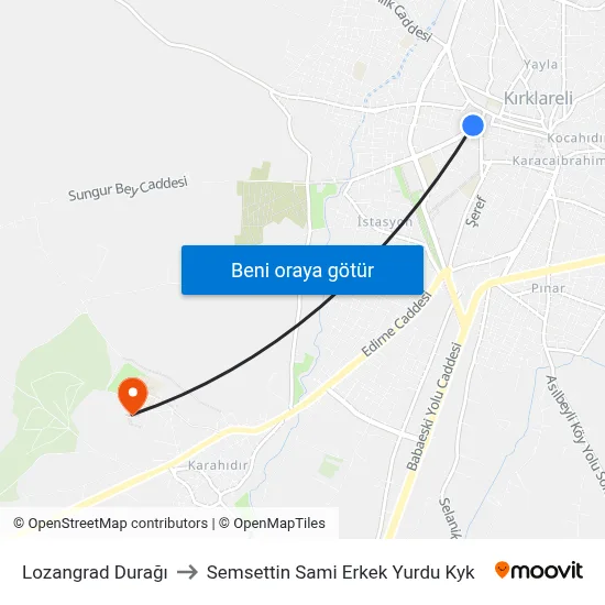 Lozangrad Durağı to Semsettin Sami Erkek Yurdu Kyk map