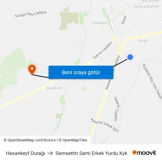 Hasankeyf Durağı to Semsettin Sami Erkek Yurdu Kyk map