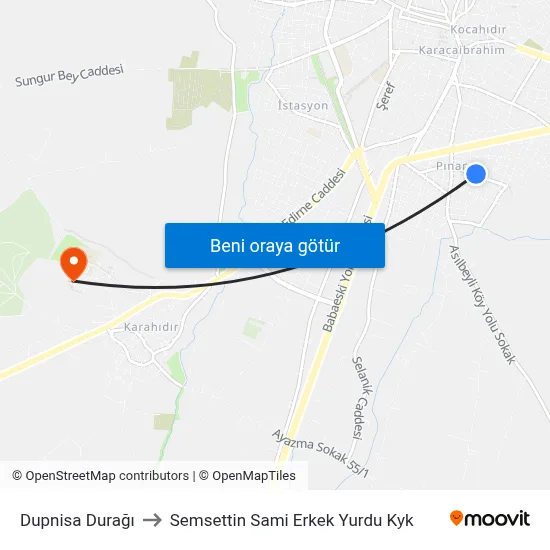 Dupnisa Durağı to Semsettin Sami Erkek Yurdu Kyk map