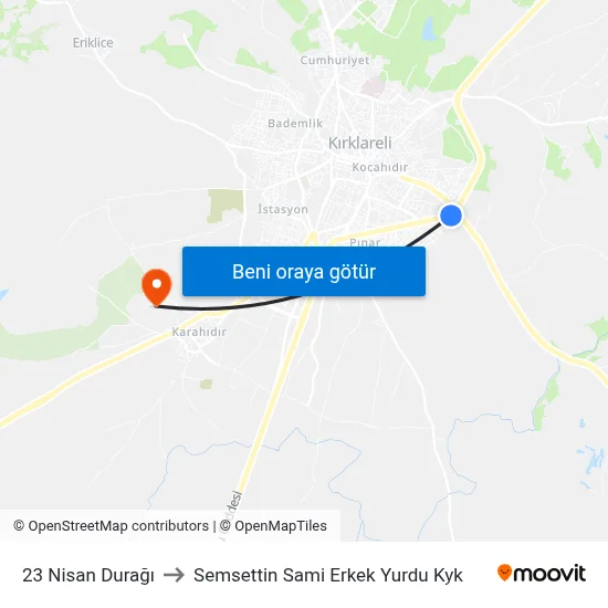 23 Nisan Durağı to Semsettin Sami Erkek Yurdu Kyk map