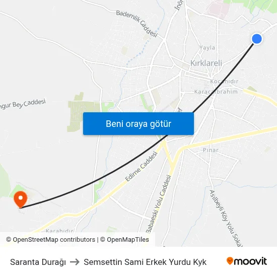 Saranta Durağı to Semsettin Sami Erkek Yurdu Kyk map
