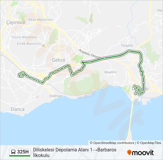 325H otobüs Hattı Haritası