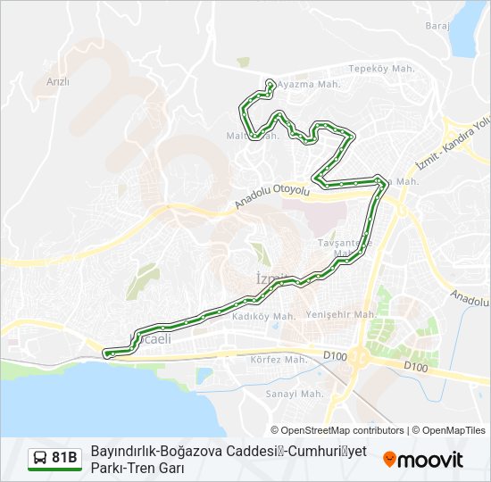 81B otobüs Hattı Haritası