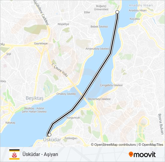 ÜSKÜDAR - AŞIYAN vapur Hattı Haritası