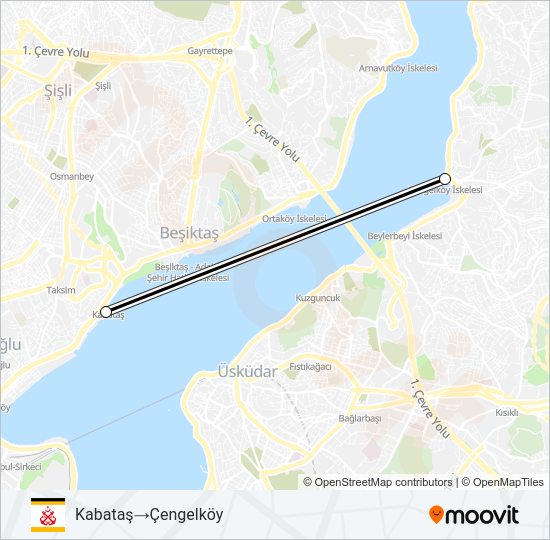ÇENGELKÖY - KABATAŞ vapur Hattı Haritası