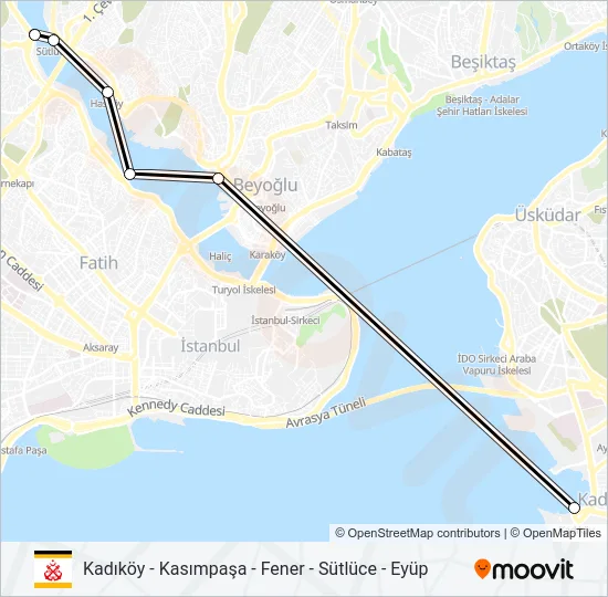 KADIKÖY - KASIMPAŞA - FENER - SÜTLÜCE - EYÜP Ferry Line Map