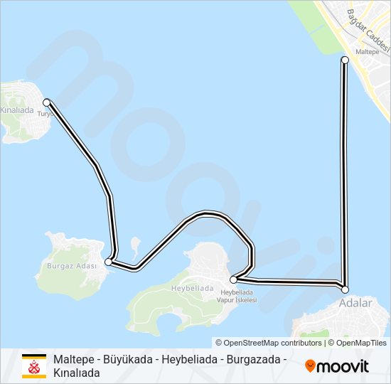 MALTEPE - BÜYÜKADA - HEYBELIADA - BURGAZADA - KINALIADA vapur Hattı Haritası