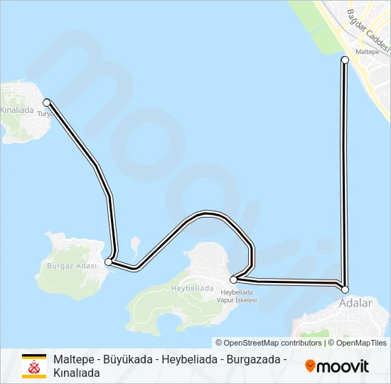 MALTEPE - BÜYÜKADA - HEYBELIADA - BURGAZADA - KINALIADA Ferry Line Map