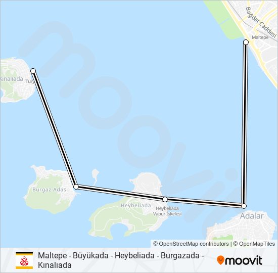 Maltepe - Büyükada - Heybeliada - Burgazada - Kınalıada vapur Hattı Haritası