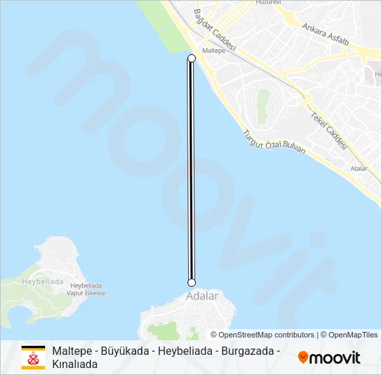 MALTEPE - BÜYÜKADA - HEYBELIADA - BURGAZADA - KINALIADA Ferry Line Map