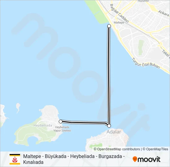 MALTEPE - BÜYÜKADA - HEYBELIADA - BURGAZADA - KINALIADA Ferry Line Map
