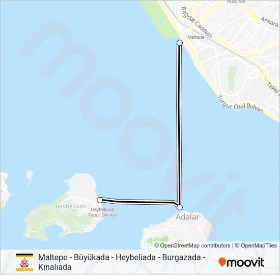 MALTEPE - BÜYÜKADA - HEYBELIADA - BURGAZADA - KINALIADA Ferry Line Map