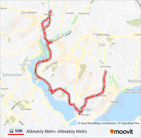 50N otobüs Hattı Haritası