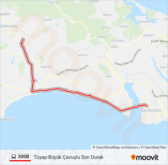300B otobüs Hattı Haritası
