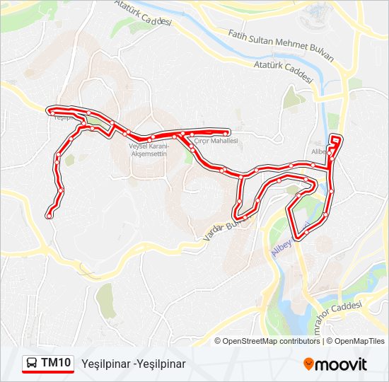 TM10 otobüs Hattı Haritası