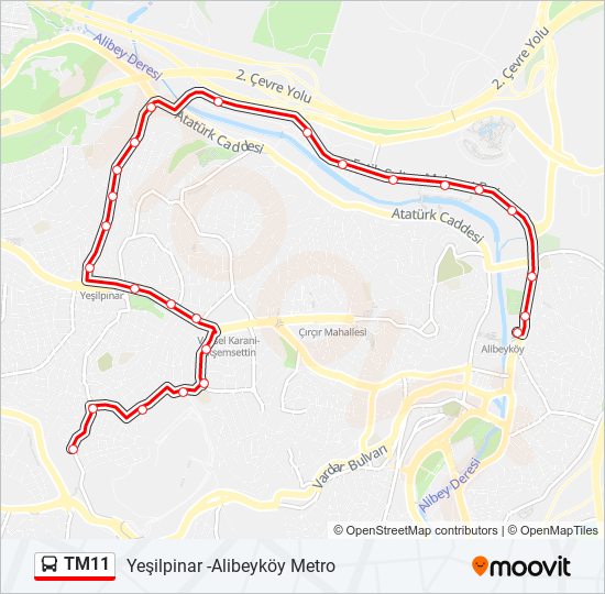 TM11 otobüs Hattı Haritası