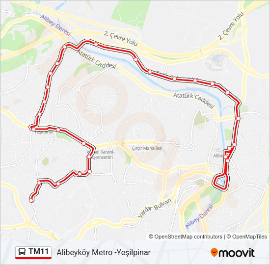 TM11 otobüs Hattı Haritası