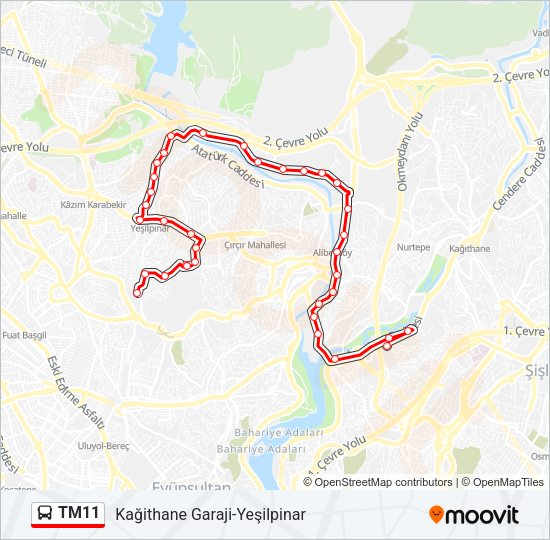 TM11 otobüs Hattı Haritası