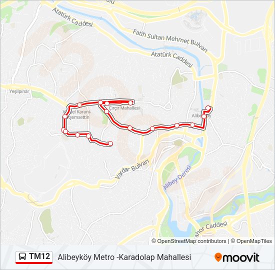 TM12 otobüs Hattı Haritası