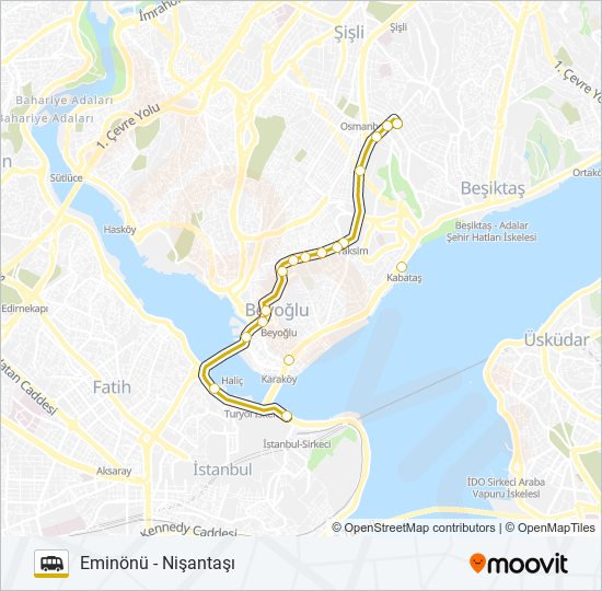 NIŞANTAŞI - EMINÖNÜ Dolmus & Minibus Line Map